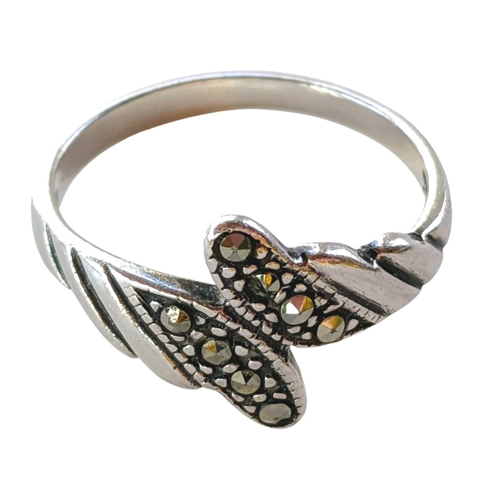 Sterling Silver Marcasite Accented Band Ring 925 Sz: 5.5 Goth Ren Faire Artsy